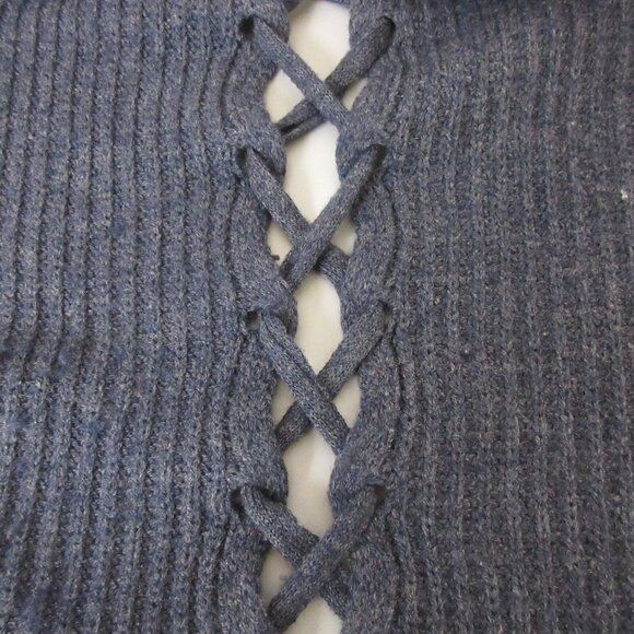 Max Studio Open Front Cardigan Duster Sweater Size Large Navy Blue Lace Up Back - Picture 2 of 6